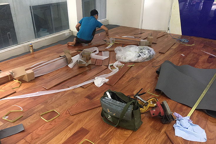 Dự án lát sàn gỗ gõ đỏ Nam Phi tại Hoàng Quốc Việt Cầu Giấy Hà Nội